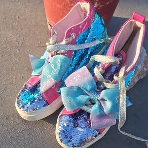 JoJo Siwa Pink and Turquoise Blue Sequin Sneakers with Bows